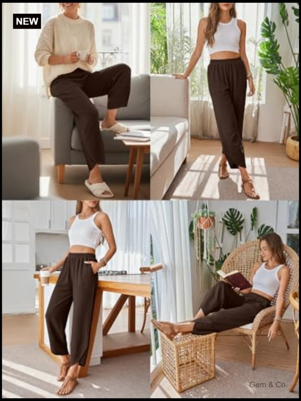 Wide Leg Pants, Soft Cotton Blend with Pockets for Casual Summer - Picture 2 of 7